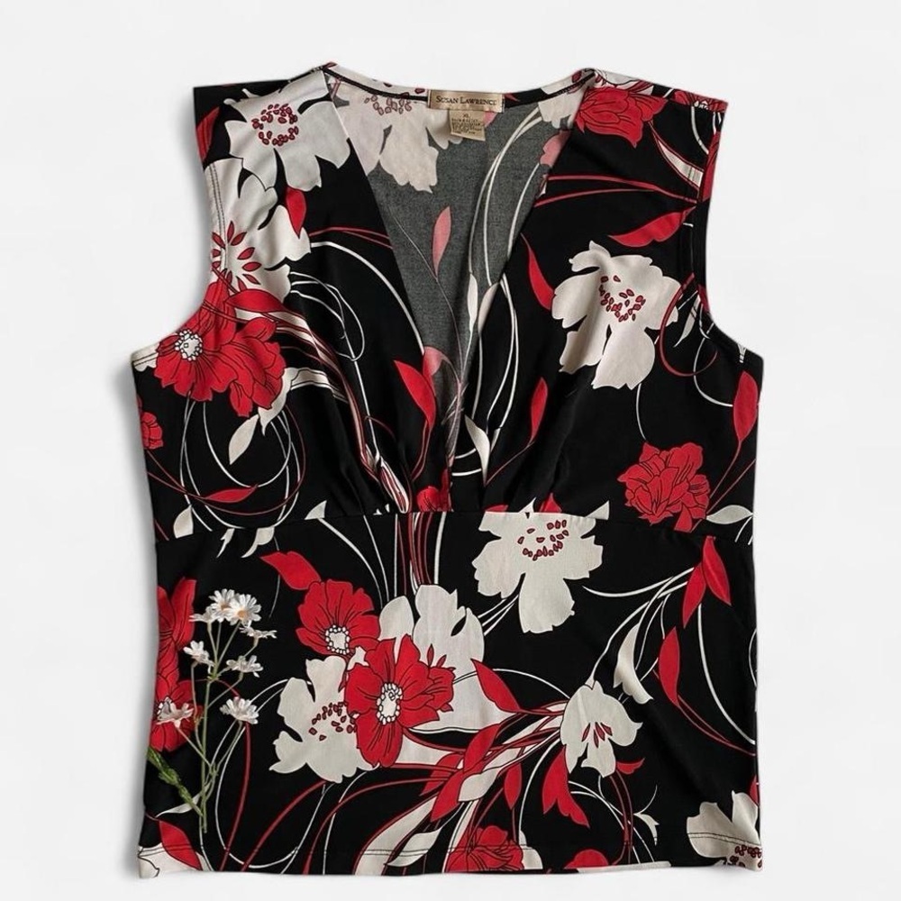 Y2K black & red slinky floral sleeveless top